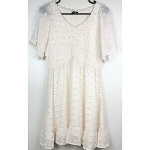 Women's Large Dress Boho Cottagecore Breezy Airy Cream Knee Length By Zattcas